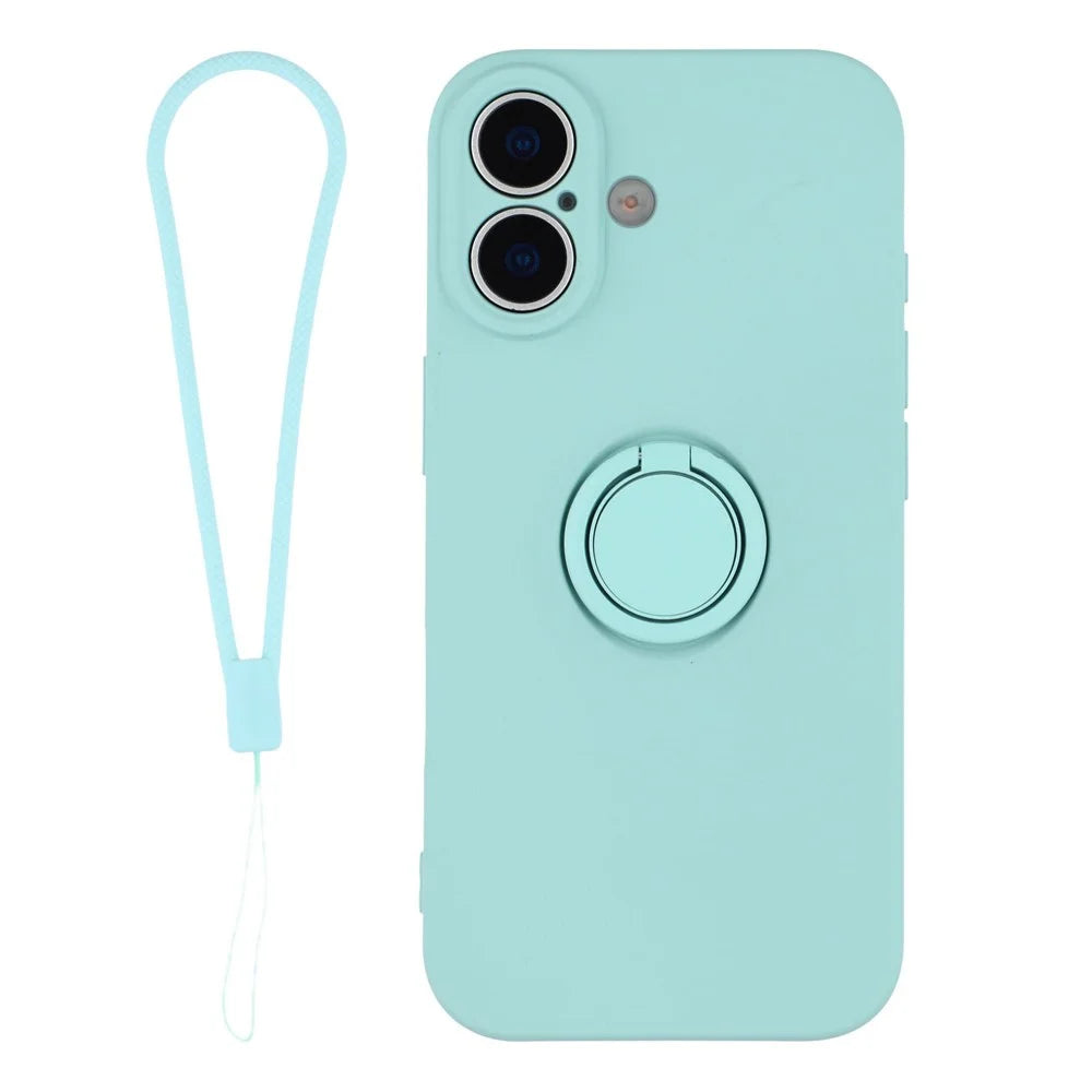 For iPhone 17 Silicone Case with Strap Ring Kickstand Phone Cover - Sky Blue - 1