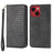 For iPhone 14 Anti-scratch Calf Texture Magnetic Wallet PU Leather Case Imprinted Rhombus Pattern Stand Cover with Strap - Black - 1