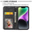 For iPhone 14 Anti-scratch Calf Texture Magnetic Wallet PU Leather Case Imprinted Rhombus Pattern Stand Cover with Strap - Black - 3