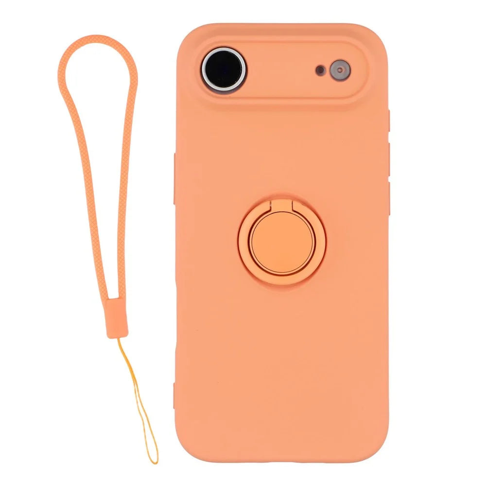 For iPhone Air Silicone Case with Strap Ring Kickstand Phone Cover - Orange - 1