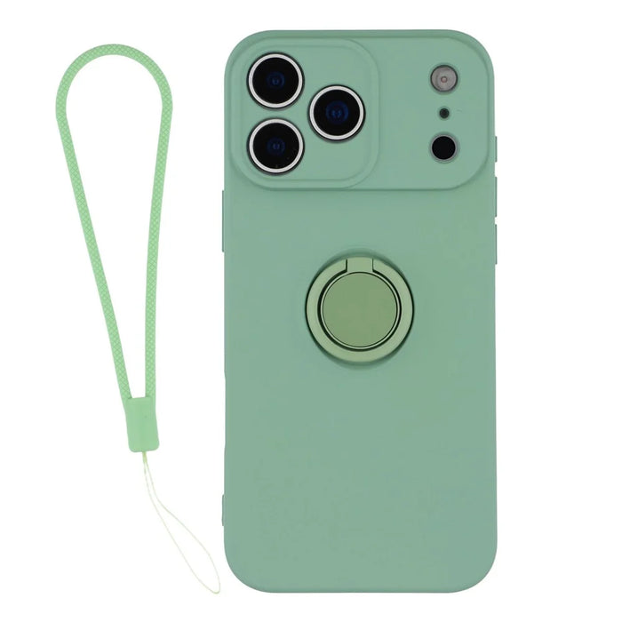For iPhone 17 Pro Max Silicone Case with Strap Ring Kickstand Phone Cover - Green - 1