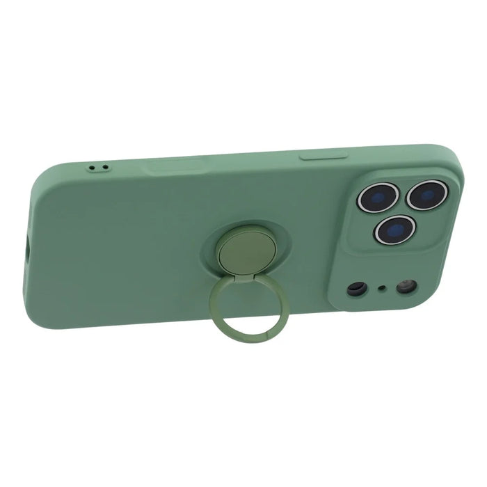For iPhone 17 Pro Max Silicone Case with Strap Ring Kickstand Phone Cover - Green - 4