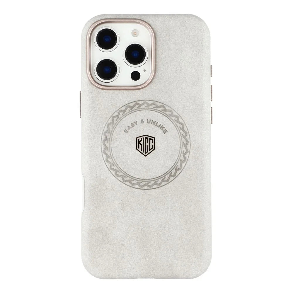 KIGC For iPhone 16 Pro Max Case Compatible with MagSafe PU Leather TPU Phone Back Cover - Grey - 3