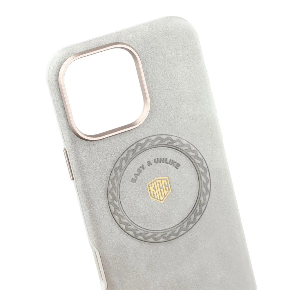 KIGC For iPhone 16 Pro Max Case Compatible with MagSafe PU Leather TPU Phone Back Cover - Grey - 7