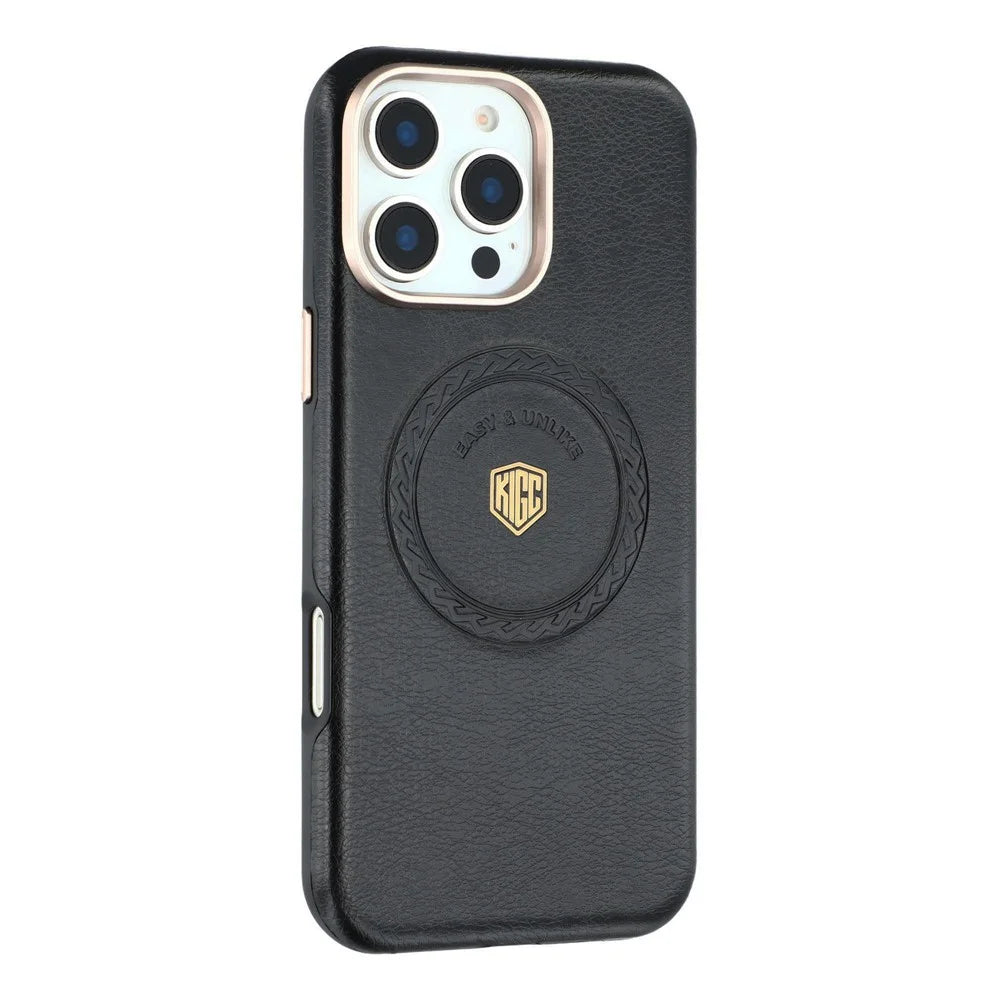 KIGC For iPhone 16 Pro Case Compatible with MagSafe PU Leather TPU Phone Back Cover - Black - 1