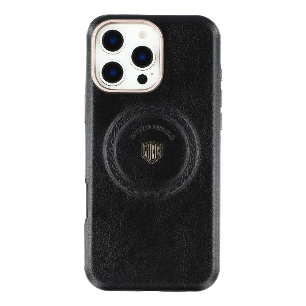 KIGC For iPhone 16 Pro Case Compatible with MagSafe PU Leather TPU Phone Back Cover - Black - 3
