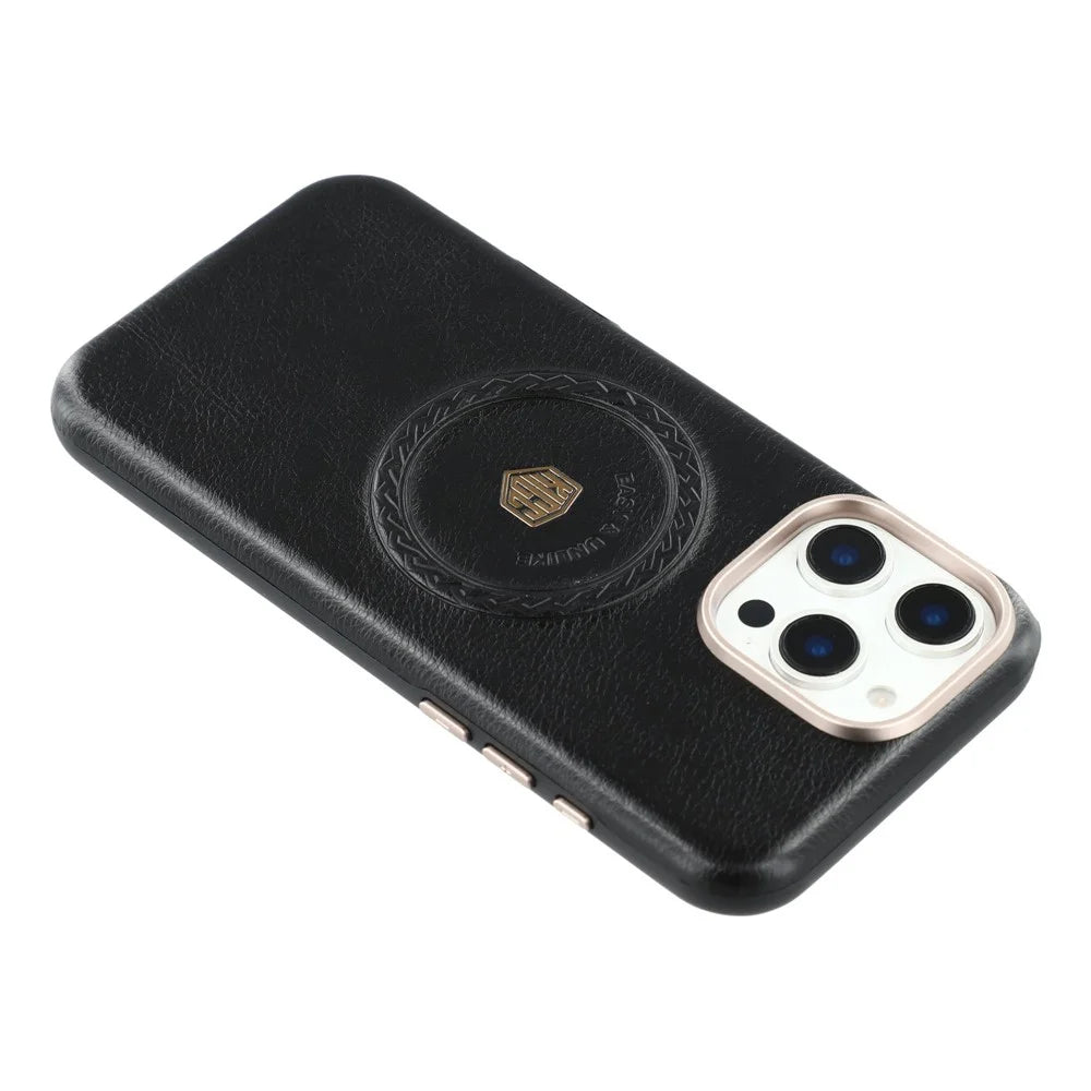 KIGC For iPhone 16 Pro Case Compatible with MagSafe PU Leather TPU Phone Back Cover - Black - 5