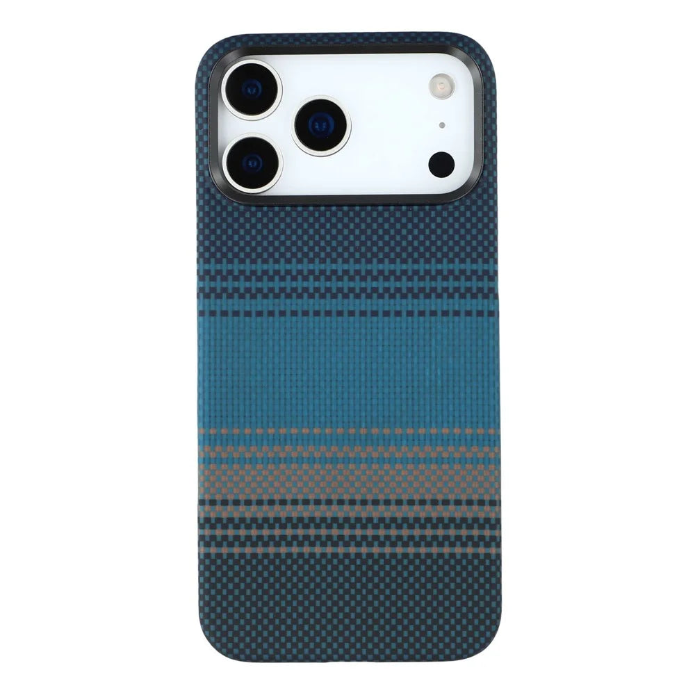 For iPhone 17 Pro Case Gradient Aramid Fiber Magnetic Phone Cover with Metal Lens Frame - Blue Floating Weave - 3
