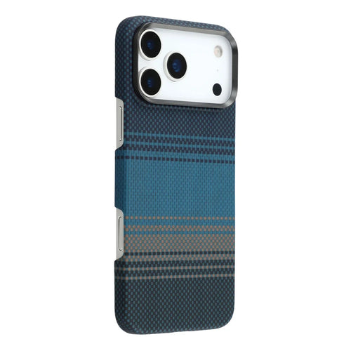 For iPhone 17 Pro Max Case Gradient Aramid Fiber Magnetic Phone Cover with Metal Lens Frame - Blue Floating Weave - 1