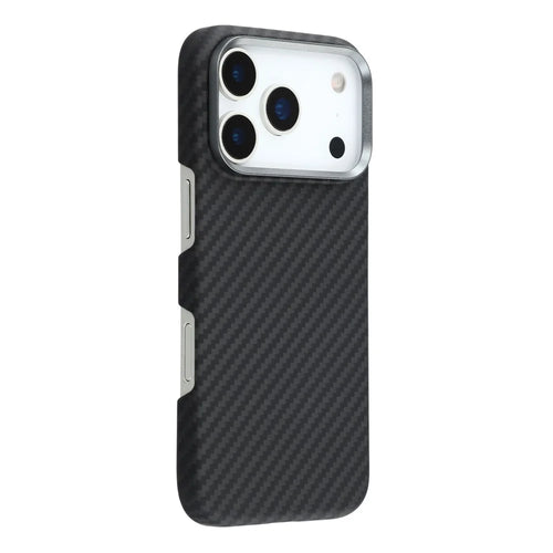 For iPhone 17 Pro Max Magnetic Case 1500D Coarse Texture Aramid Fiber Phone Cover with Metal Lens Frame - 1
