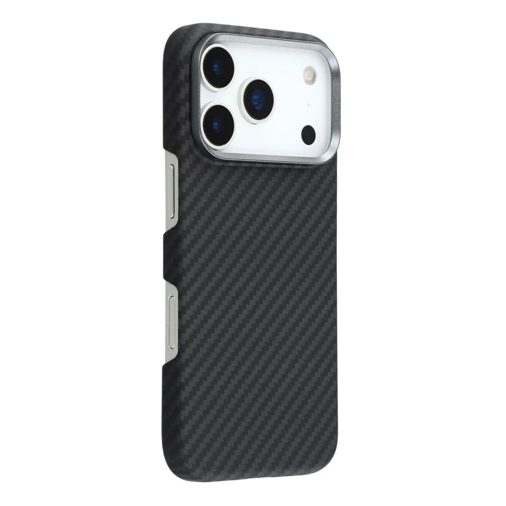 For iPhone 17 Pro Magnetic Case 1500D Coarse Texture Aramid Fiber Phone Cover with Metal Lens Frame - 1