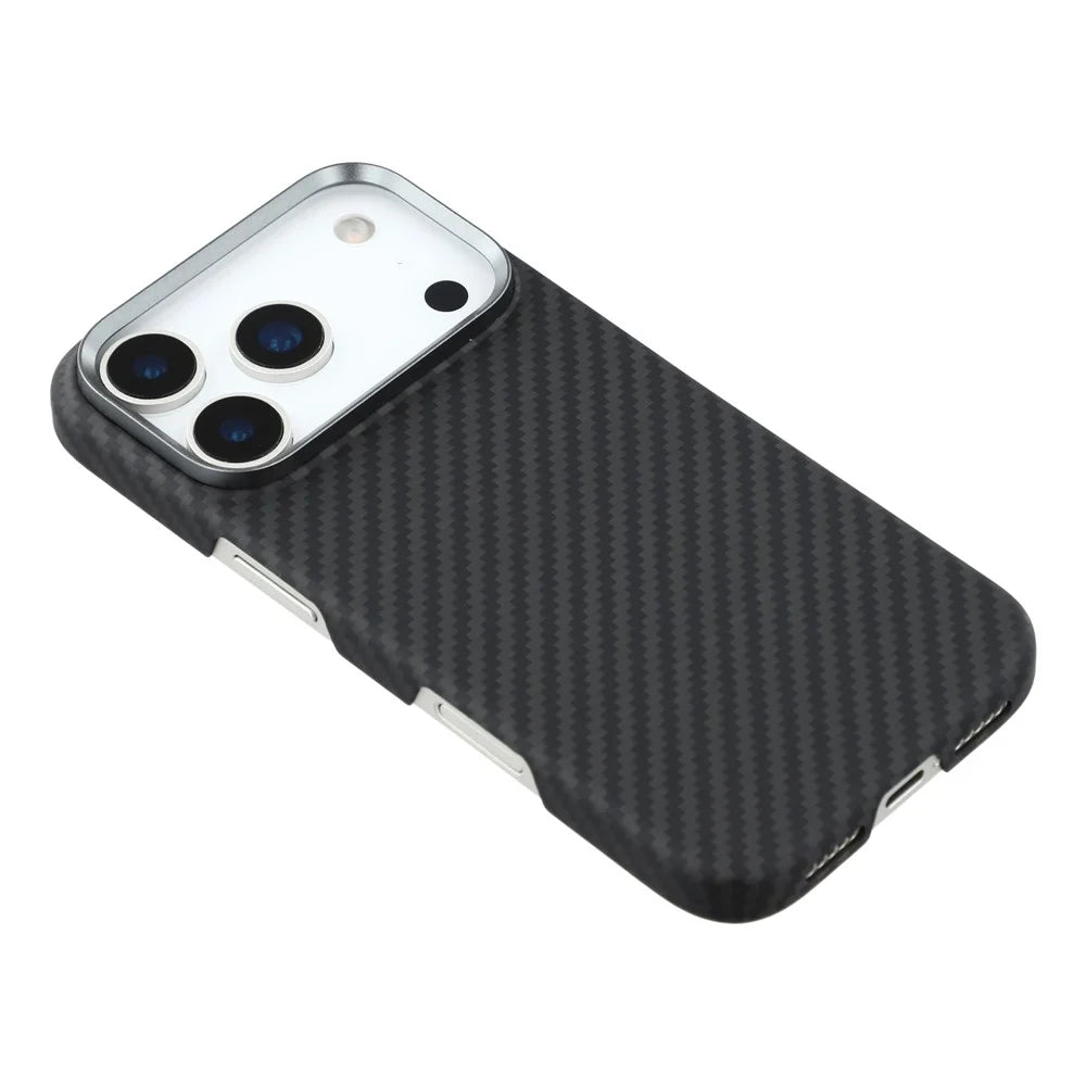 For iPhone 17 Pro Magnetic Case 1500D Coarse Texture Aramid Fiber Phone Cover with Metal Lens Frame - 4