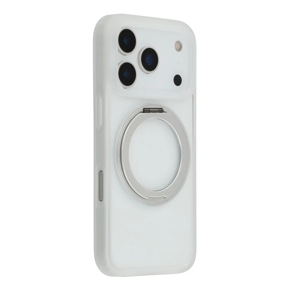 For iPhone 17 Pro Case Ring Holder Kickstand PC + TPU Phone Cover - White - 1
