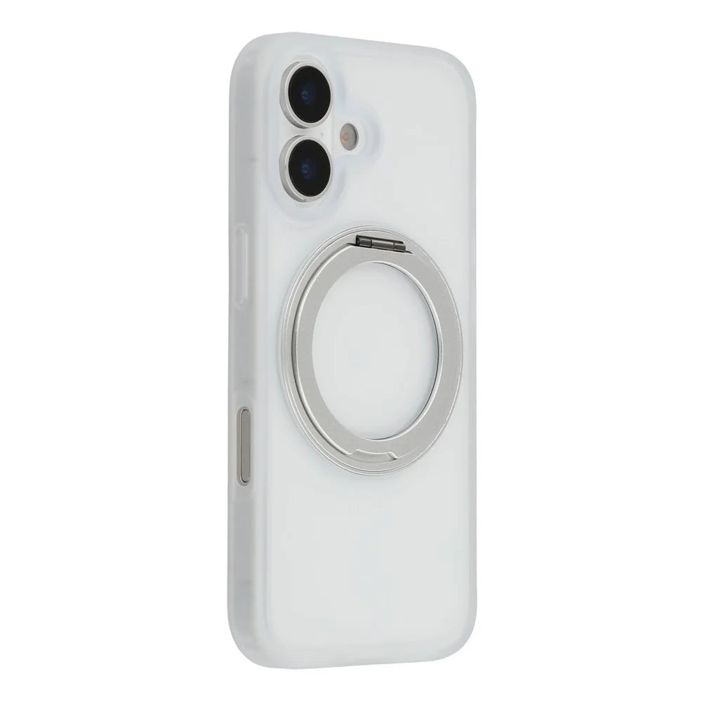 For iPhone 17 Case Ring Holder Kickstand PC + TPU Phone Cover - White - 1