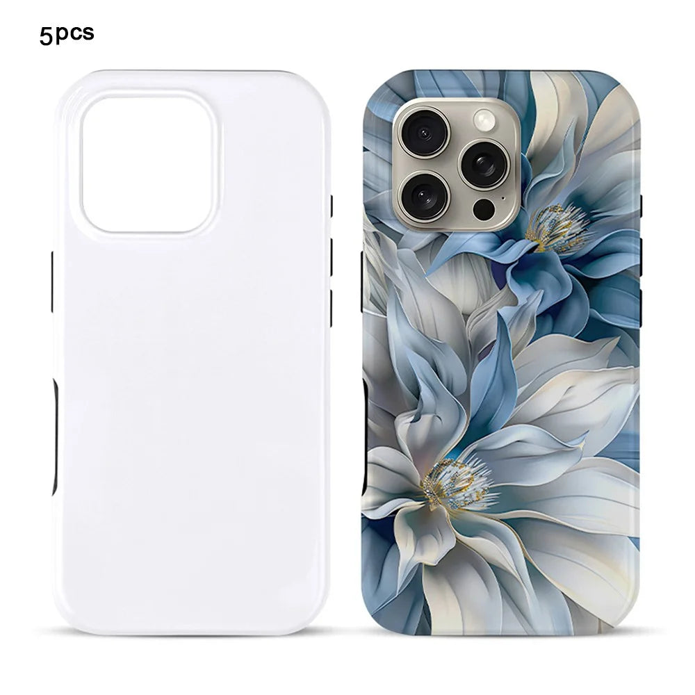 5Pcs / Pack For iPhone 16 Pro Max TPU+PC Case 3D Sublimation Blank Glossy Phone Cover - 1