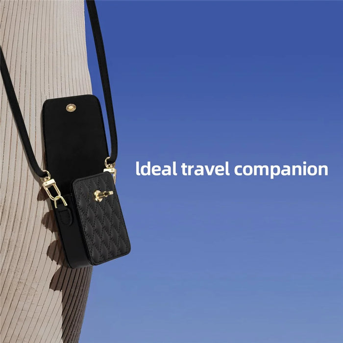 For Samsung Galaxy Z Flip6 5G Case with Shoulder Strap PU + PC Wallet Phone Cover Built-In Back Screen Film - Black - 2
