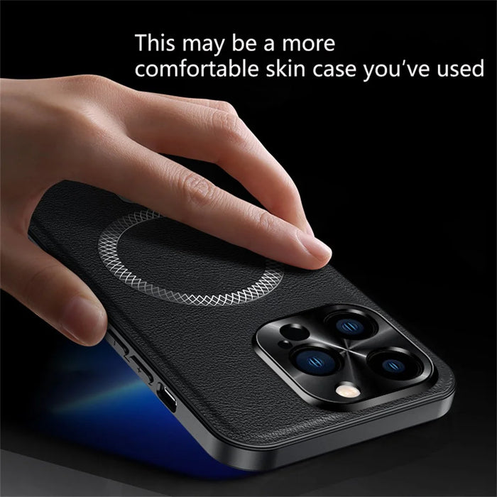 For iPhone 16 Pro Case Compatible with MagSafe PU TPU PC Phone Back Cover with Metal Lens Frame - Green - 2
