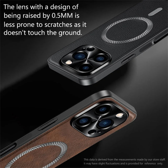 For iPhone 16 Pro Max Case Compatible with MagSafe PU TPU PC Phone Back Cover with Metal Lens Frame - Black - 4
