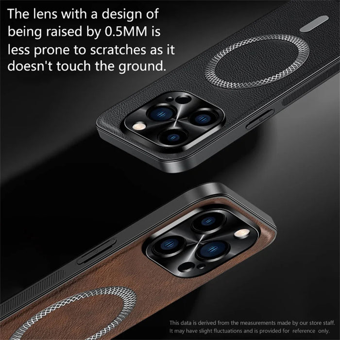 For iPhone 15 Pro Max Case Compatible with MagSafe PU TPU PC Phone Back Cover with Metal Lens Frame - Black - 4