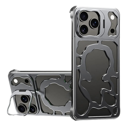 Auspicious Cloud Series For iPhone 17 Pro Hollow Case Aluminum Alloy Kickstand Magnetic Phone Cover - Grey - 1
