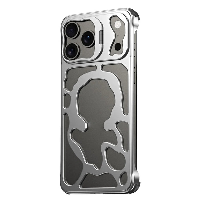 Auspicious Cloud Series For iPhone 17 Pro Max Hollow Case Aluminum Alloy Kickstand Magnetic Phone Cover - Silver - 2