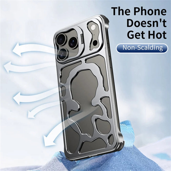 Auspicious Cloud Series For iPhone 17 Pro Max Hollow Case Aluminum Alloy Kickstand Magnetic Phone Cover - Silver - 4