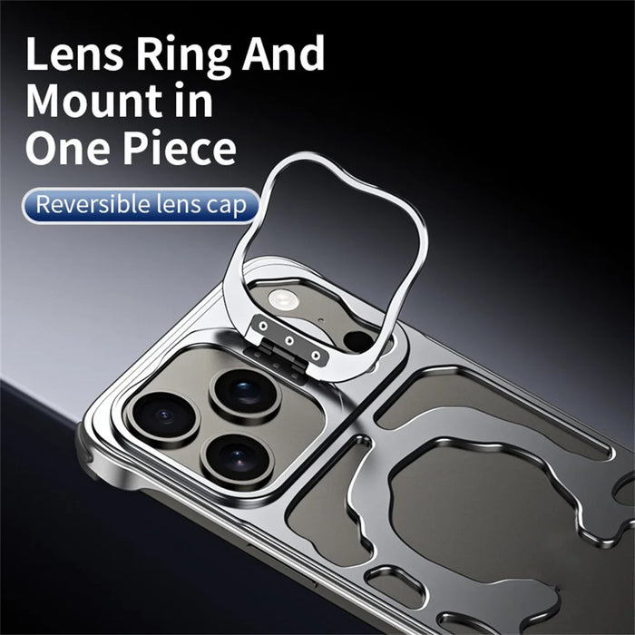 Auspicious Cloud Series For iPhone 17 Pro Max Hollow Case Aluminum Alloy Kickstand Magnetic Phone Cover - Silver - 5