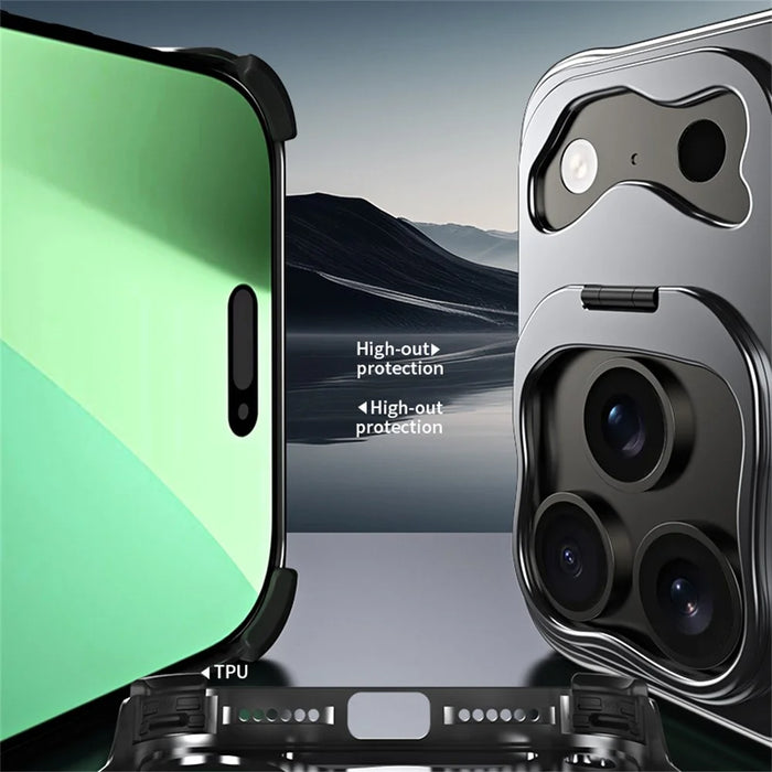 Auspicious Cloud Series For iPhone 17 Pro Max Hollow Case Aluminum Alloy Kickstand Magnetic Phone Cover - Silver - 6