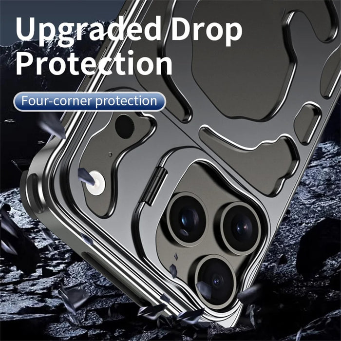 Auspicious Cloud Series For iPhone 17 Pro Max Hollow Case Aluminum Alloy Kickstand Magnetic Phone Cover - Silver - 7