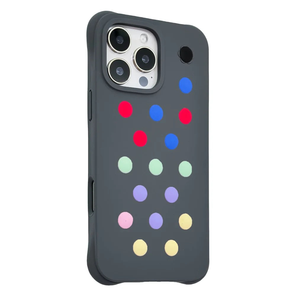 For iPhone 16 Pro Max Liquid Silicone Case Hollow Out Phone Cover with DIY Mixed Dots - Dark Blue - 1