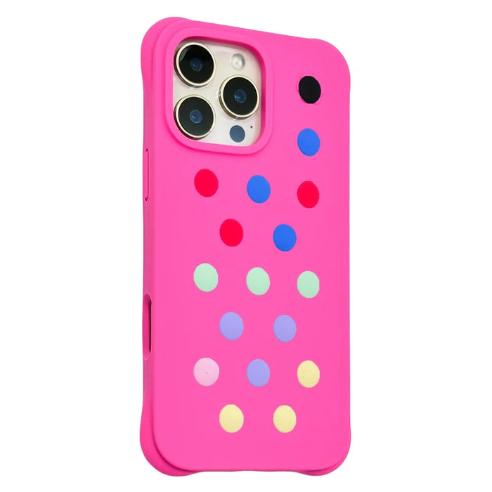 For iPhone 16 Pro Liquid Silicone Case Hollow Out Phone Cover with DIY Mixed Dots - Rose - 1