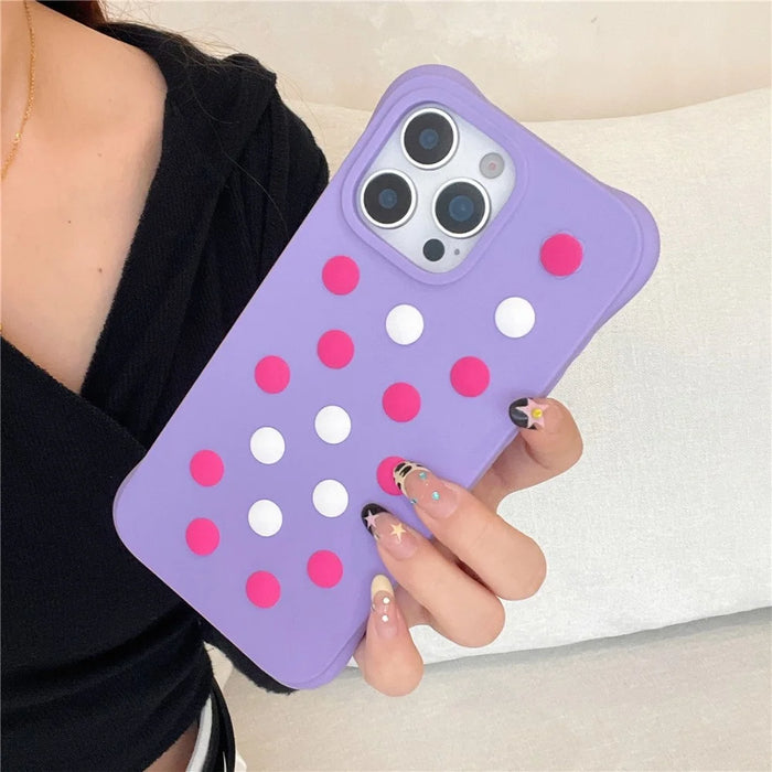 For iPhone 16 Pro Liquid Silicone Case Hollow Out Phone Cover with DIY Mixed Dots - Rose - 2