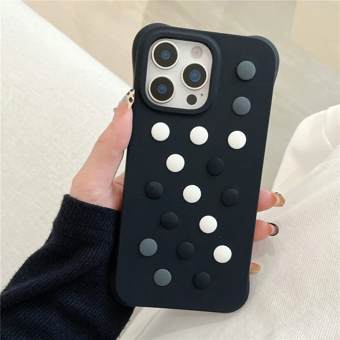 For iPhone 16 Pro Liquid Silicone Case Hollow Out Phone Cover with DIY Mixed Dots - Rose - 4