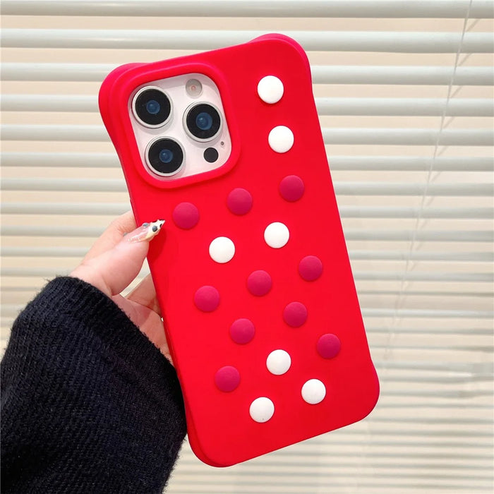 For iPhone 16 Pro Liquid Silicone Case Hollow Out Phone Cover with DIY Mixed Dots - Rose - 5