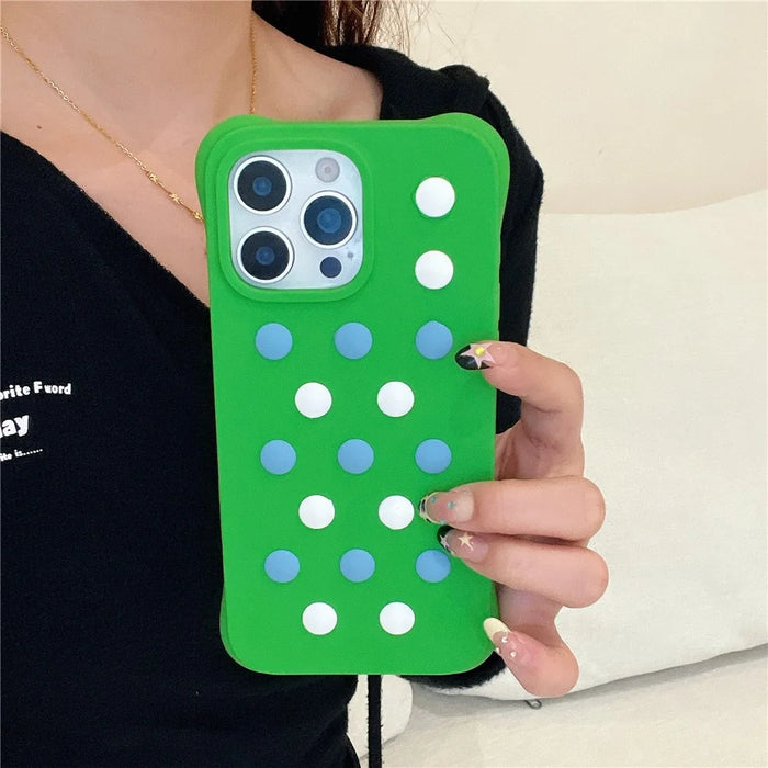 For iPhone 16 Pro Liquid Silicone Case Hollow Out Phone Cover with DIY Mixed Dots - Rose - 7