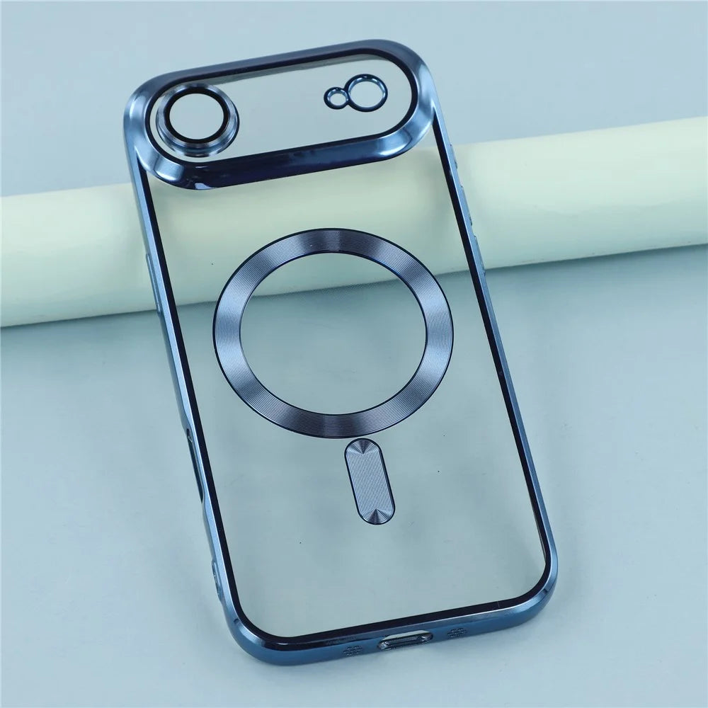 For iPhone Air Magnetic Case CD Veins Glass Lens Guard TPU Phone Back Cover - Blue - 4