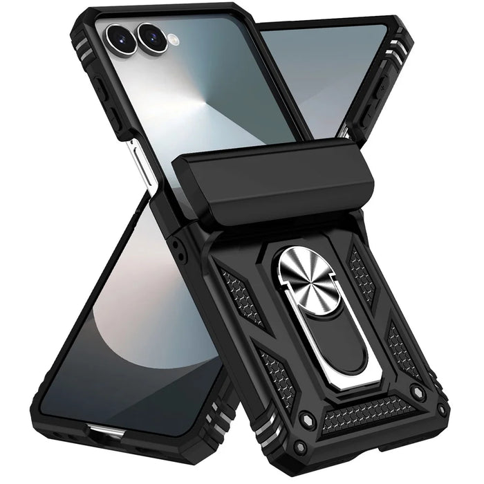 For Samsung Galaxy Z Flip7 5G Case with Wrist Strap / Kickstand Hinge Protection PC + TPU Phone Cover - Black - 2