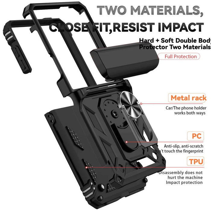 For Samsung Galaxy Z Flip7 5G Case with Wrist Strap / Kickstand Hinge Protection PC + TPU Phone Cover - Black - 4