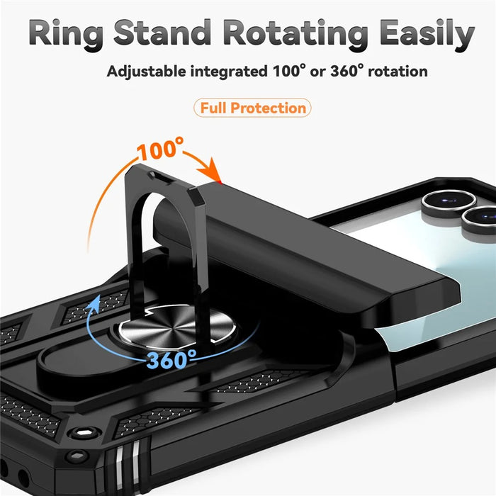 For Samsung Galaxy Z Flip7 5G Case with Wrist Strap / Kickstand Hinge Protection PC + TPU Phone Cover - Black - 5