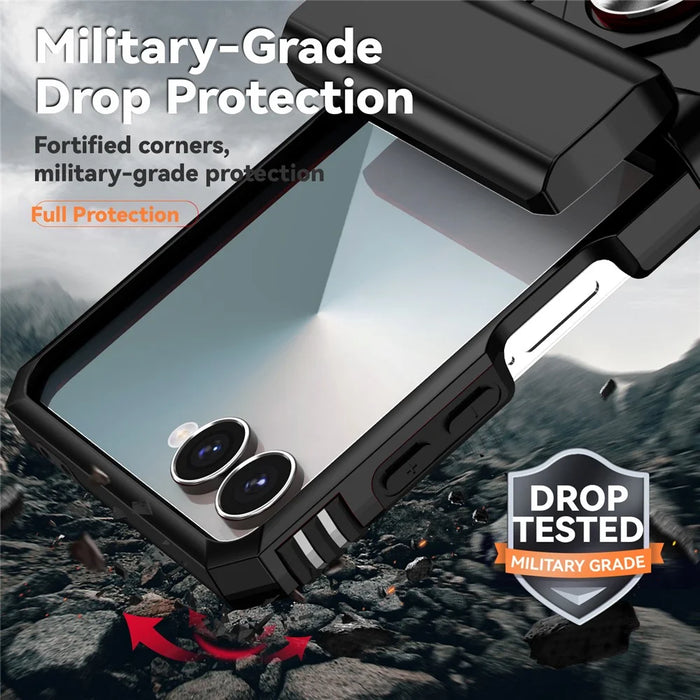 For Samsung Galaxy Z Flip7 5G Case with Wrist Strap / Kickstand Hinge Protection PC + TPU Phone Cover - Black - 6