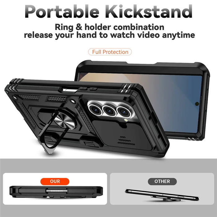 For Samsung Galaxy Z Fold7 5G Case with Wrist Strap / Kickstand Hinge Protection PC + TPU Phone Cover - Black - 3