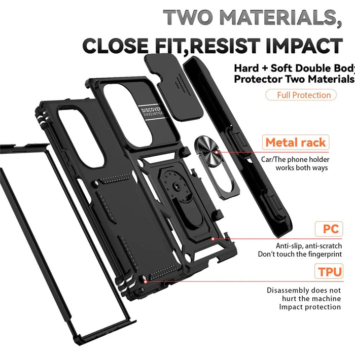 For Samsung Galaxy Z Fold7 5G Case with Wrist Strap / Kickstand Hinge Protection PC + TPU Phone Cover - Black - 5