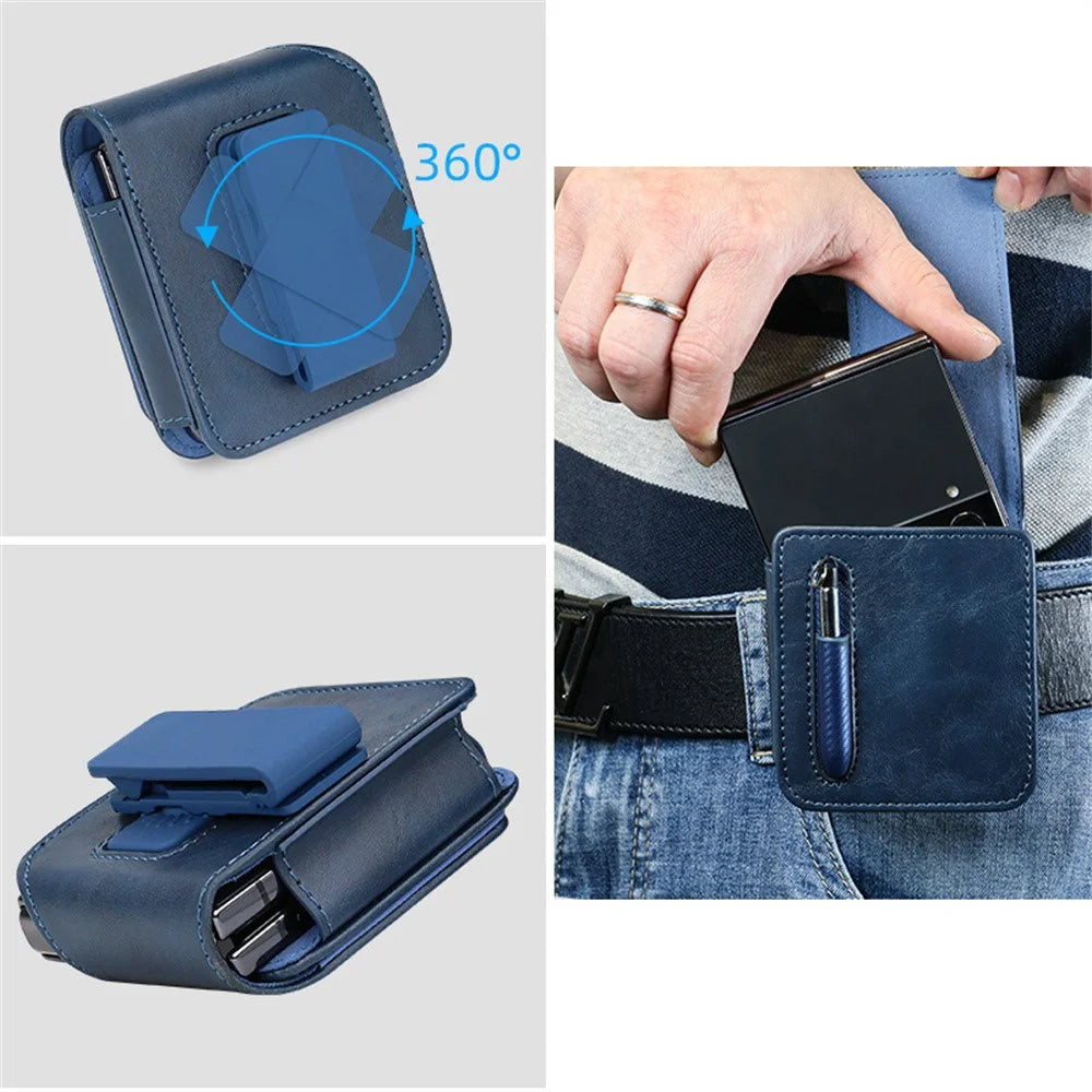For Samsung Galaxy Z Flip7 5G / Flip6 5G / Flip5 5G Phone Pouch Retro Vintage Style Universal Flip Phone Protective Case - Blue - 2
