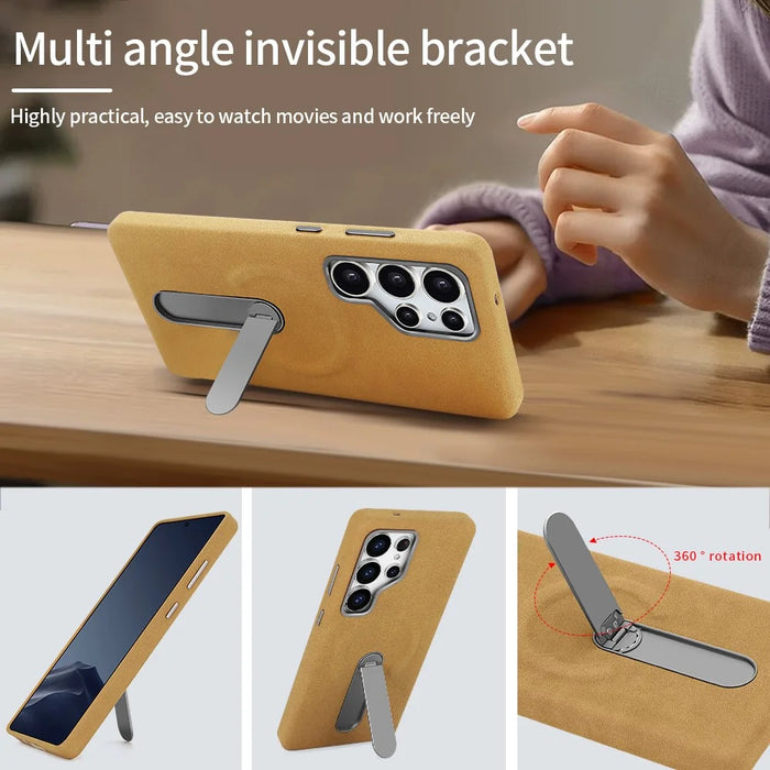 For Samsung Galaxy S25 Ultra Magnetic Case with Kickstand Retro Jeans Texture PU + PC Phone Cover - Black - 4