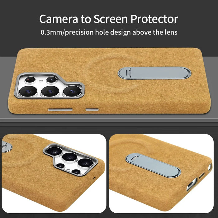 For Samsung Galaxy S25 Ultra Magnetic Case with Kickstand Retro Jeans Texture PU + PC Phone Cover - Black - 6