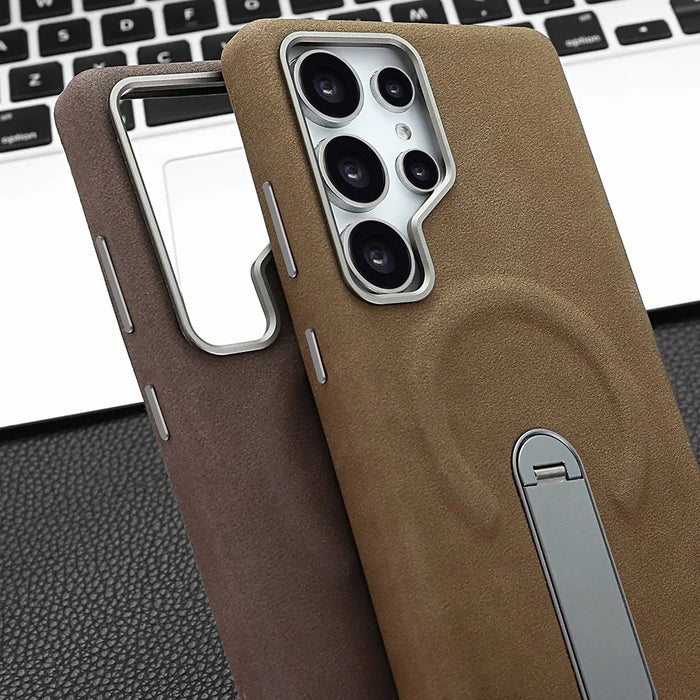 For Samsung Galaxy S25 Ultra Magnetic Case with Kickstand Retro Jeans Texture PU + PC Phone Cover - Black - 7