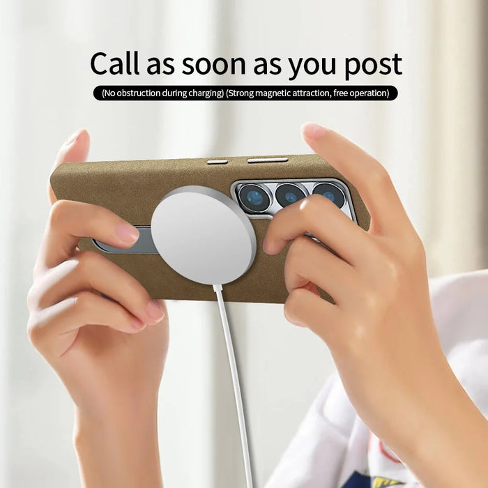 For Samsung Galaxy S24 Ultra Magnetic Case with Kickstand Retro Jeans Texture PU + PC Phone Cover - Light Brown - 3