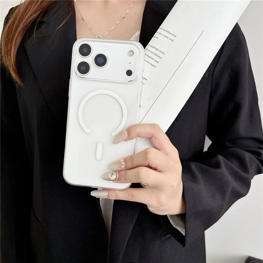 For iPhone 17 Pro Crystal Clear Case Compatible with MagSafe Hard PC Phone Cover - Transparent White - 4
