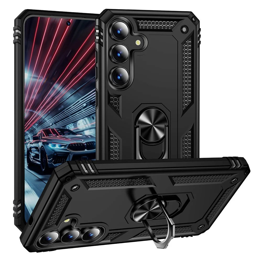 For Samsung Galaxy S25 FE Case PC + TPU Phone Cover with Kickstand - Black - 1
