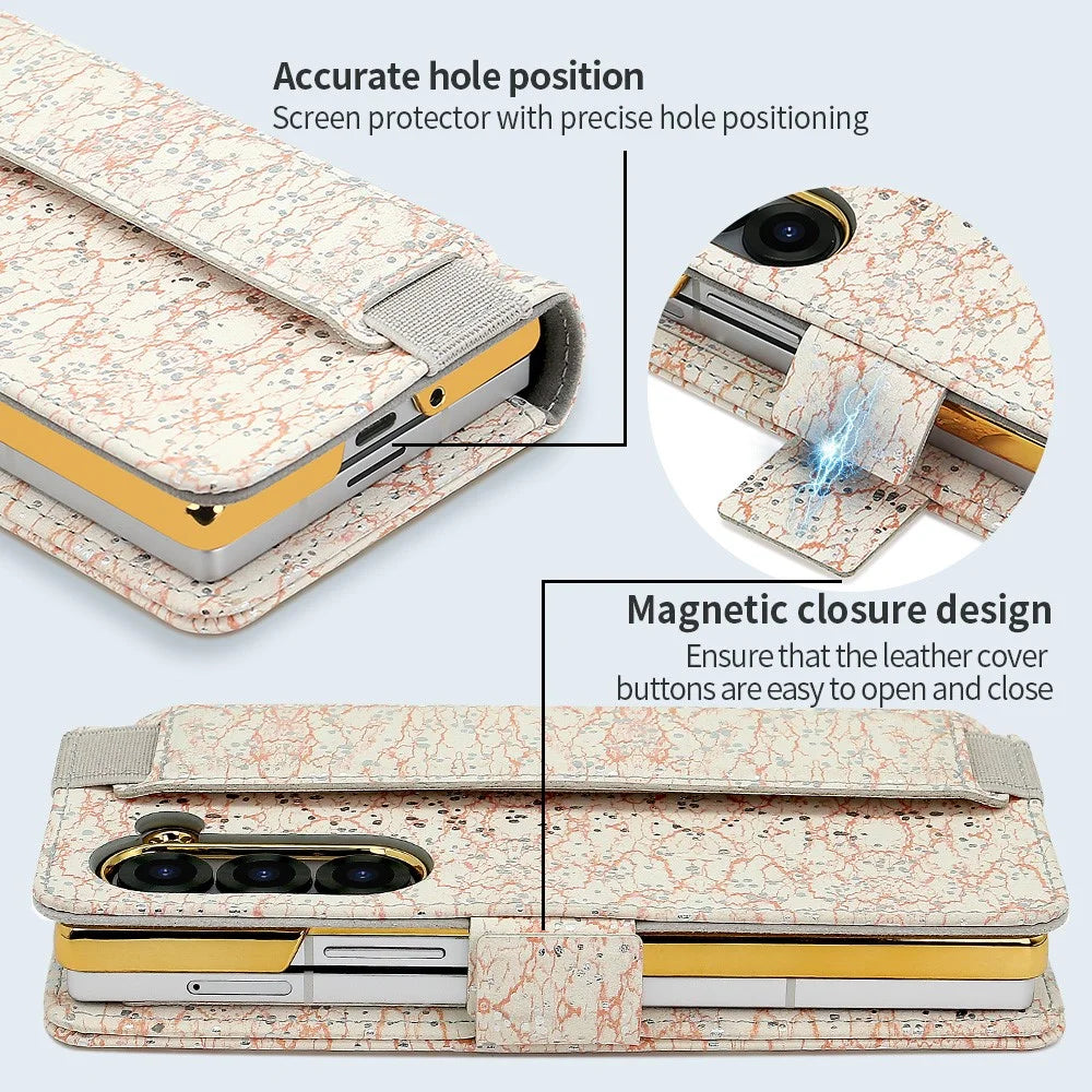 For Samsung Galaxy Z Fold6 5G Wallet Case RFID Blocking PU + PC + Tempered Glass Phone Cover with Wrist Strap - Pink - 4